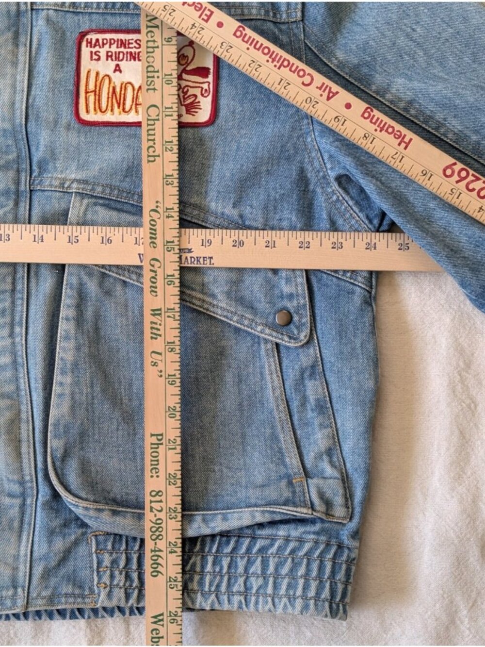 Vintage 80s Snoopy Honda Biker Denim Patch Jacket Wrangler Pocket Full Zip Large - Picture 8 of 12
